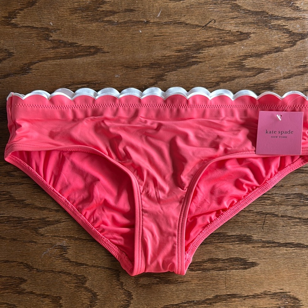Kate Spade Coral Bikini Bottom with Scalloped Trim
